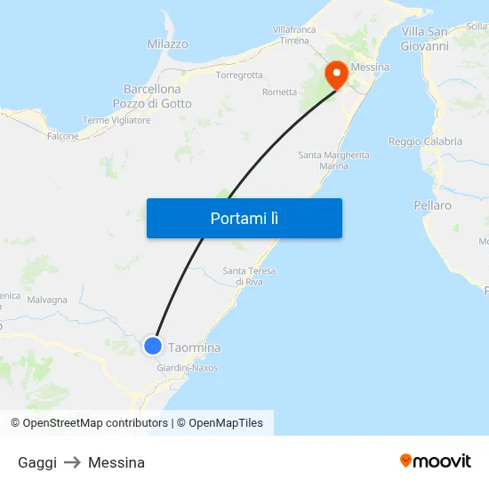 Gaggi to Messina map