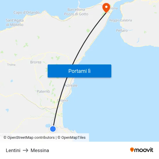 Lentini to Messina map