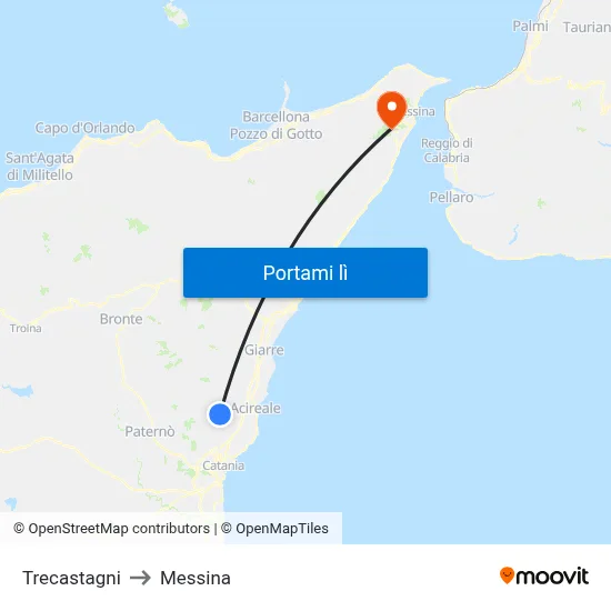 Trecastagni to Messina map