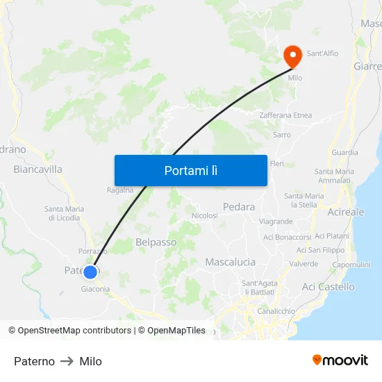 Paterno to Milo map