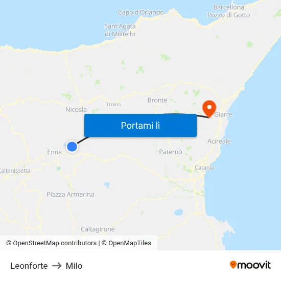 Leonforte to Milo map