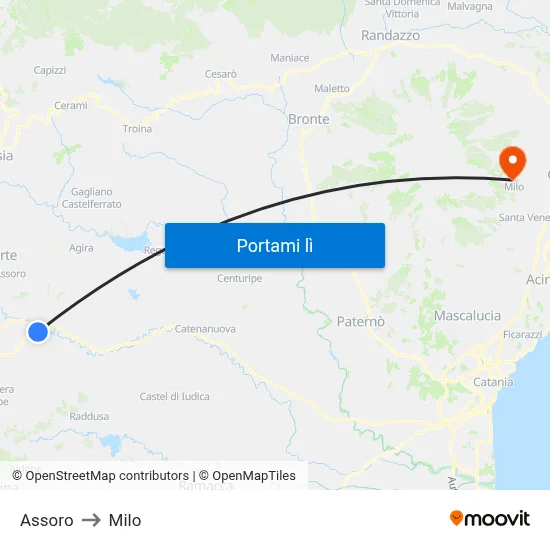 Assoro to Milo map