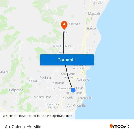 Aci Catena to Milo map