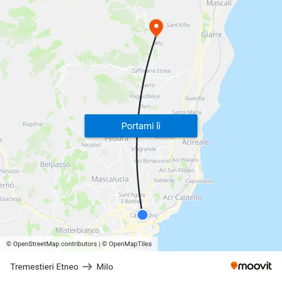 Tremestieri Etneo to Milo map