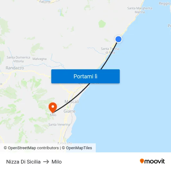 Nizza Di Sicilia to Milo map