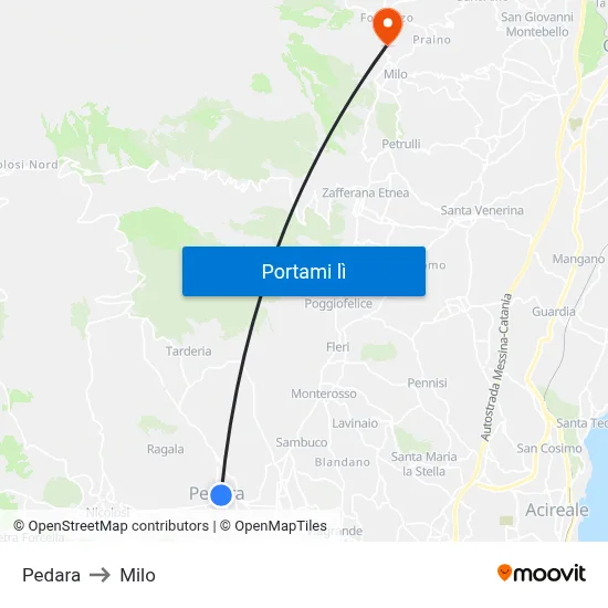 Pedara to Milo map