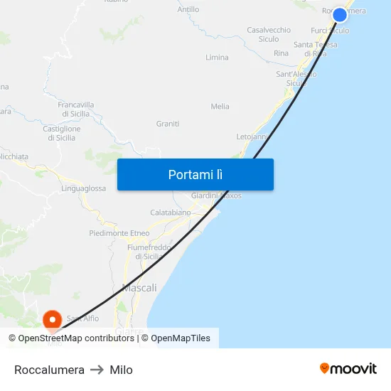 Roccalumera to Milo map