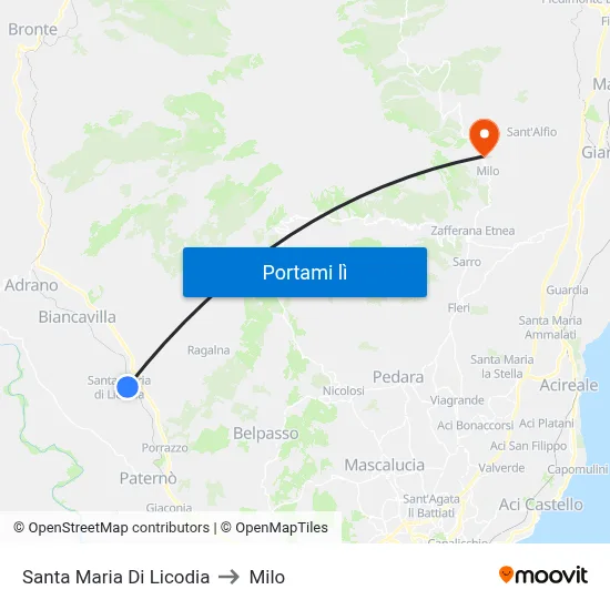 Santa Maria Di Licodia to Milo map