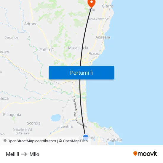 Melilli to Milo map