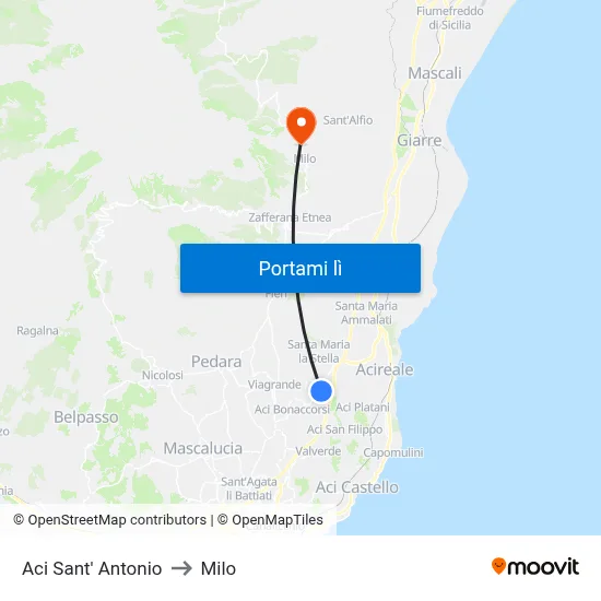 Aci Sant' Antonio to Milo map