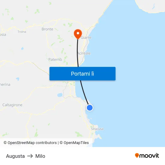 Augusta to Milo map