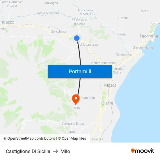 Castiglione Di Sicilia to Milo map