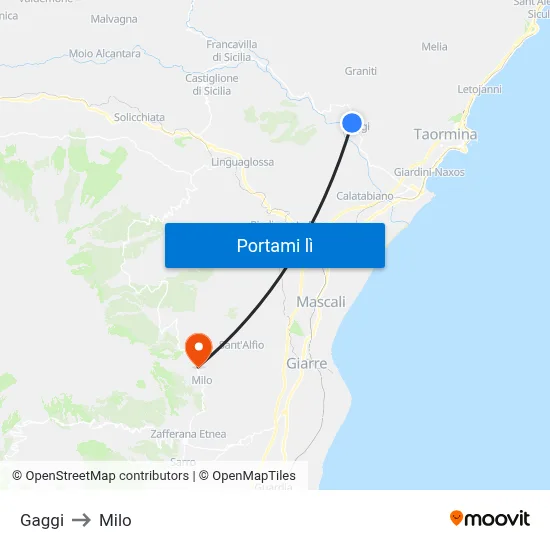 Gaggi to Milo map