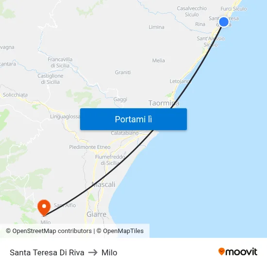 Santa Teresa Di Riva to Milo map