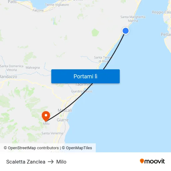 Scaletta Zanclea to Milo map