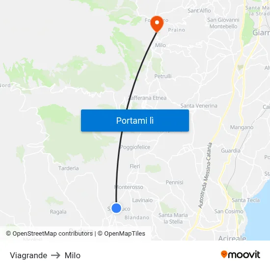 Viagrande to Milo map