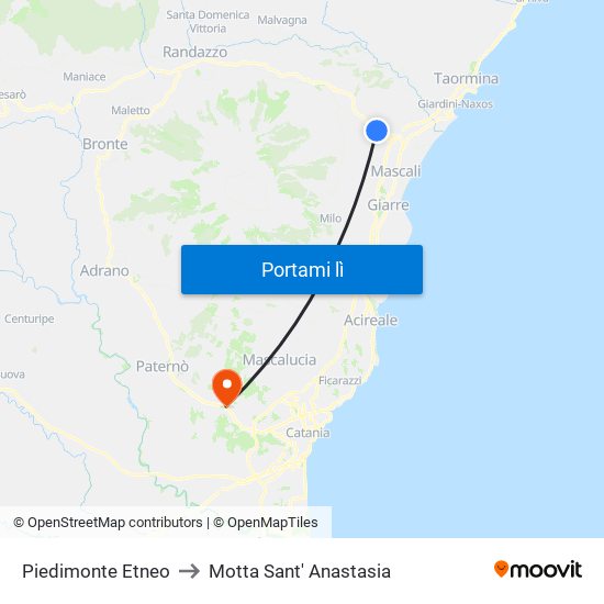 Piedimonte Etneo to Motta Sant' Anastasia map