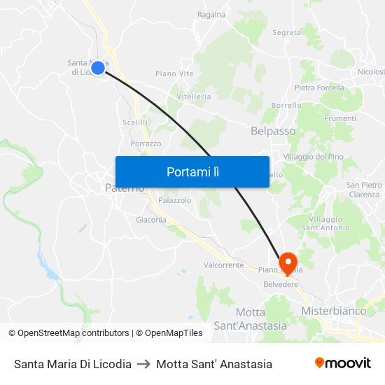 Santa Maria Di Licodia to Motta Sant' Anastasia map