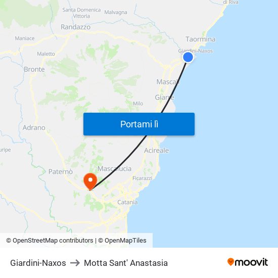 Giardini-Naxos to Motta Sant' Anastasia map