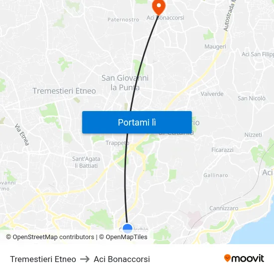 Tremestieri Etneo to Aci Bonaccorsi map