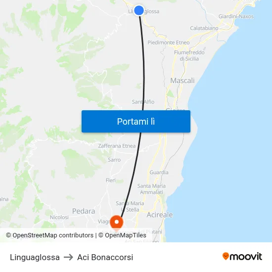 Linguaglossa to Aci Bonaccorsi map