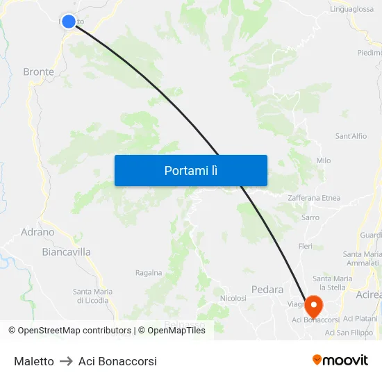 Maletto to Aci Bonaccorsi map