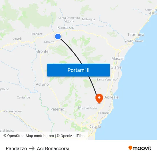 Randazzo to Aci Bonaccorsi map