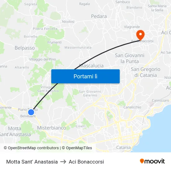Motta Sant' Anastasia to Aci Bonaccorsi map