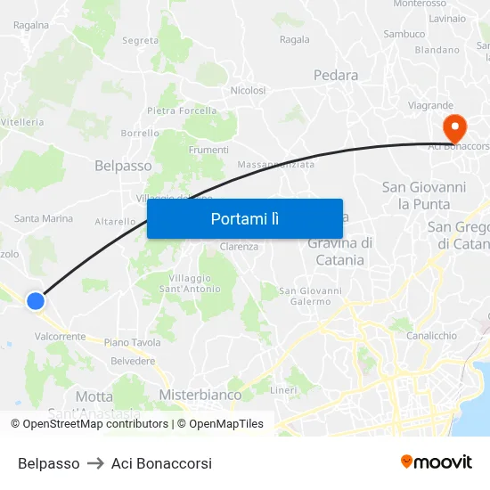 Belpasso to Aci Bonaccorsi map