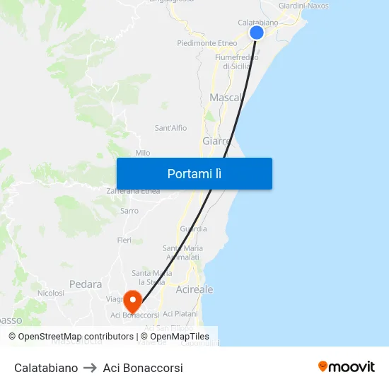 Calatabiano to Aci Bonaccorsi map