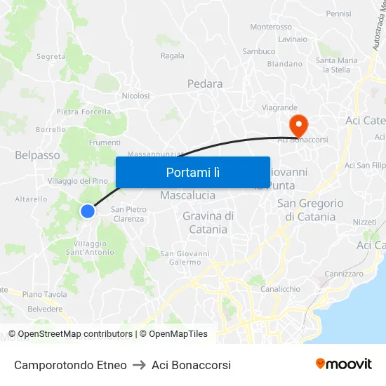 Camporotondo Etneo to Aci Bonaccorsi map