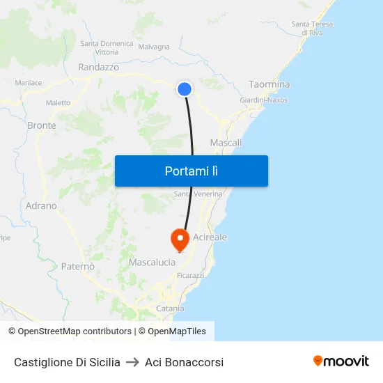 Castiglione Di Sicilia to Aci Bonaccorsi map