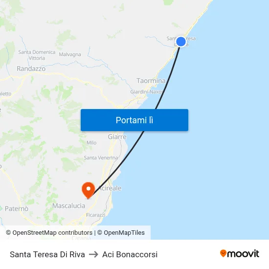 Santa Teresa Di Riva to Aci Bonaccorsi map