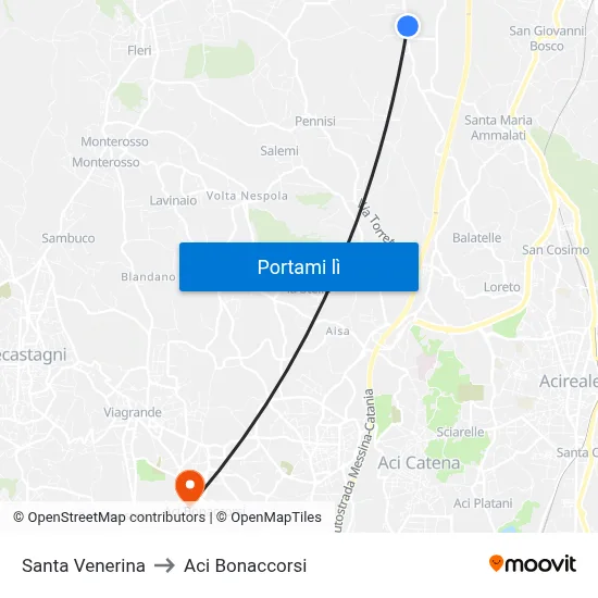 Santa Venerina to Aci Bonaccorsi map