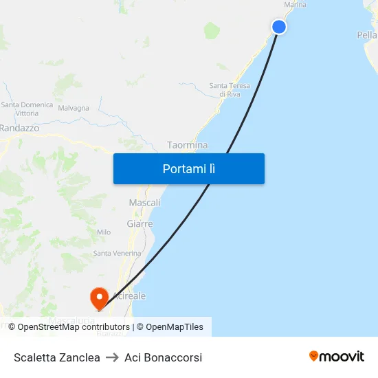 Scaletta Zanclea to Aci Bonaccorsi map