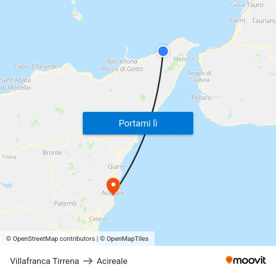 Villafranca Tirrena to Acireale map