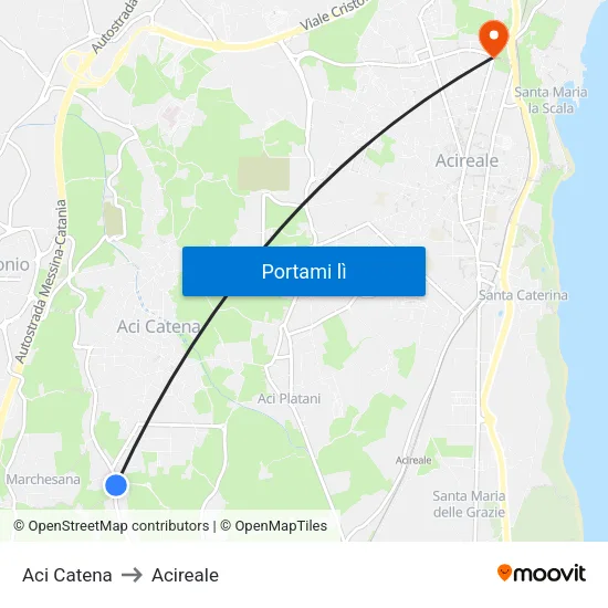 Aci Catena to Acireale map