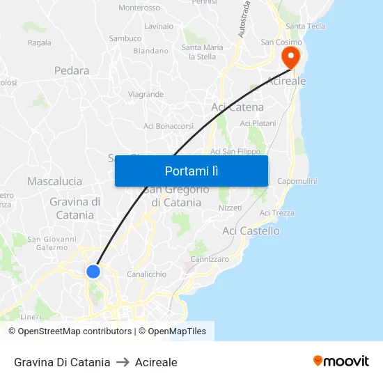 Gravina Di Catania to Acireale map