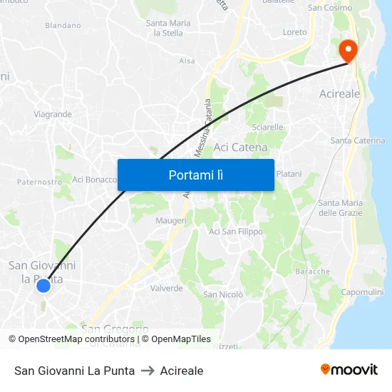 San Giovanni La Punta to Acireale map