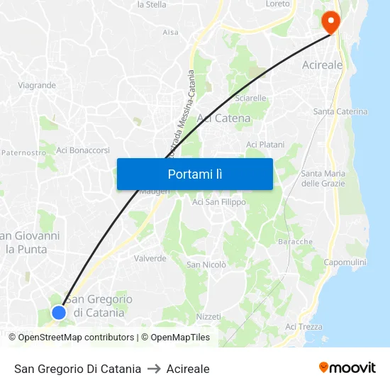 San Gregorio Di Catania to Acireale map