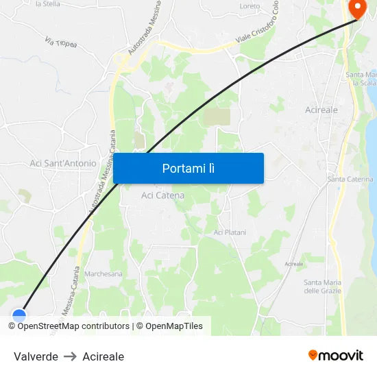 Valverde to Acireale map
