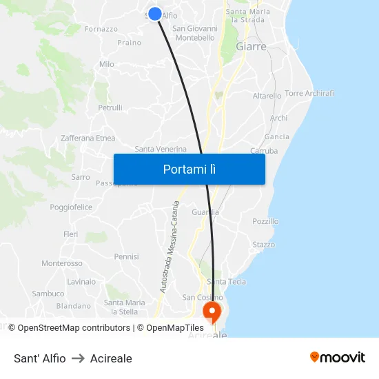 Sant' Alfio to Acireale map