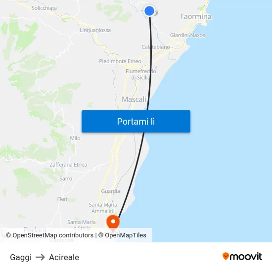 Gaggi to Acireale map