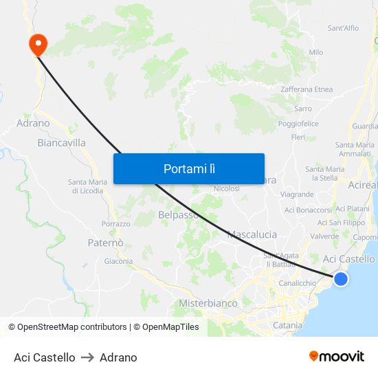 Aci Castello to Adrano map