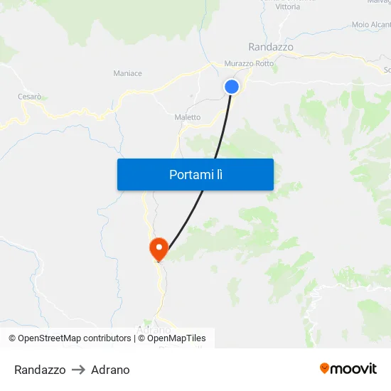 Randazzo to Adrano map