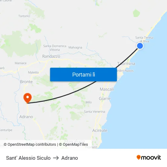 Sant' Alessio Siculo to Adrano map