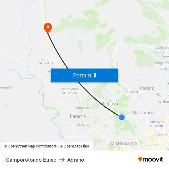 Camporotondo Etneo to Adrano map