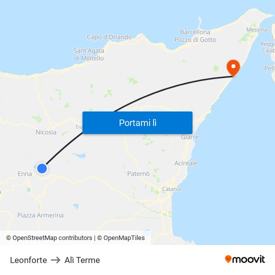 Leonforte to Alì Terme map