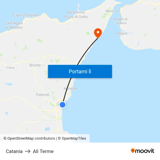 Catania to Alì Terme map
