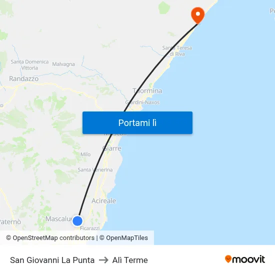 San Giovanni La Punta to Alì Terme map